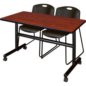 Regency® Kobe Training Nesting Table with 2 Zeng Black Stack Chairs 48