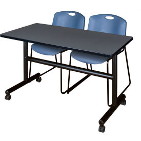 Regency® Kobe Training Nesting Table with 2 Zeng Blue Stack Chairs 48