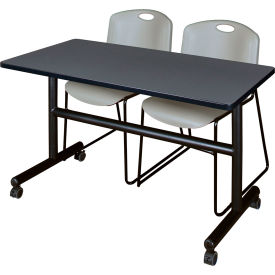 Regency® Kobe Training Nesting Table with 2 Zeng Gray Stack Chairs 48