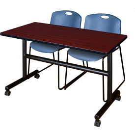 Regency® Kobe Training Nesting Table with 2 Zeng Blue Stack Chairs 48