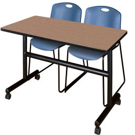 Regency® Kobe Training Nesting Table with 2 Zeng Blue Stack Chairs 48