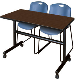 Regency® Kobe Training Nesting Table with 2 Zeng Blue Stack Chairs 48