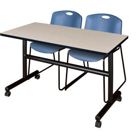 Regency® Kobe Training Nesting Table with 2 Zeng Blue Stack Chairs 48