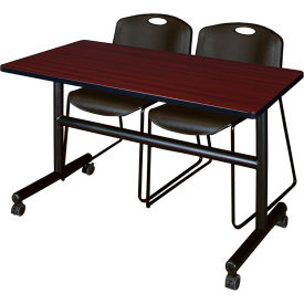 Regency® Kobe Training Nesting Table with 2 Zeng Black Stack Chairs 48