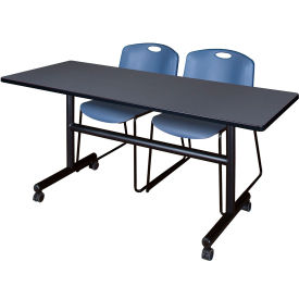 Regency® Kobe Training Nesting Table with 2 Zeng Blue Stack Chairs 60