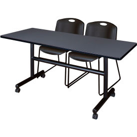 Regency® Kobe Training Nesting Table with 2 Zeng Black Stack Chairs 60