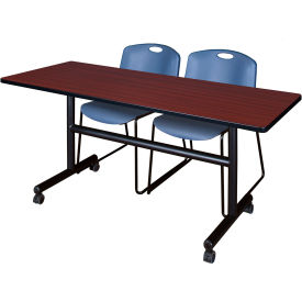 Regency® Kobe Training Nesting Table with 2 Zeng Blue Stack Chairs 60