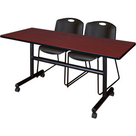 Regency® Kobe Training Nesting Table with 2 Zeng Black Stack Chairs 60