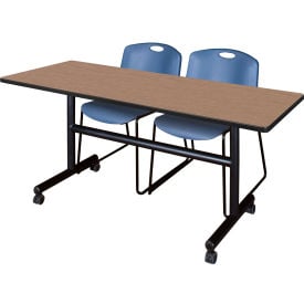 Regency® Kobe Training Nesting Table with 2 Zeng Blue Stack Chairs 60