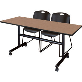 Regency® Kobe Training Nesting Table with 2 Zeng Black Stack Chairs 60