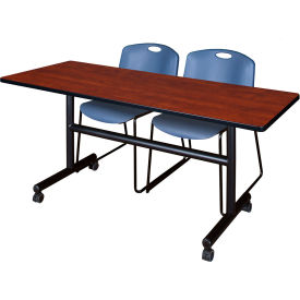 Regency® Kobe Training Nesting Table with 2 Zeng Blue Stack Chairs 60