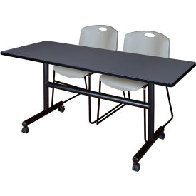 Regency® Kobe Training Nesting Table with 2 Zeng Gray Stack Chairs 60