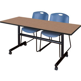 Regency® Kobe Training Nesting Table with 2 Zeng Blue Stack Chairs 60