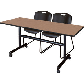 Regency® Kobe Training Nesting Table with 2 Zeng Black Stack Chairs 60