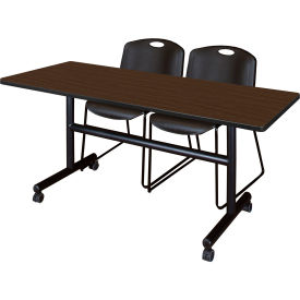 Regency® Kobe Training Nesting Table with 2 Zeng Black Stack Chairs 60