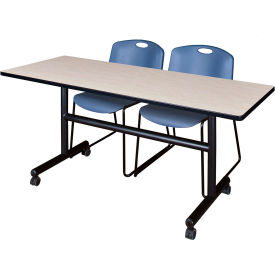 Regency® Kobe Training Nesting Table with 2 Zeng Blue Stack Chairs 60