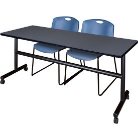Regency® Kobe Training Nesting Table with 2 Zeng Blue Stack Chairs 72