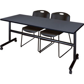Regency® Kobe Training Nesting Table with 2 Zeng Black Stack Chairs 72