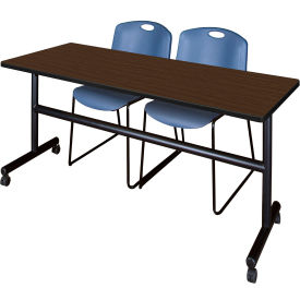 Regency® Kobe Training Nesting Table with 2 Zeng Blue Stack Chairs 72