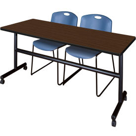 Regency® Kobe Training Nesting Table with 2 Zeng Blue Stack Chairs 72