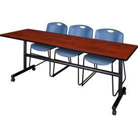 Regency® Kobe Training Nesting Table with 2 Zeng Blue Stack Chairs 84