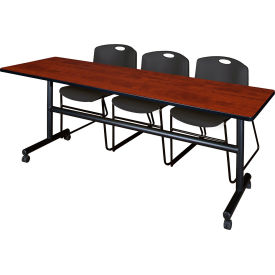 Regency® Kobe Training Nesting Table with 2 Zeng Black Stack Chairs 84