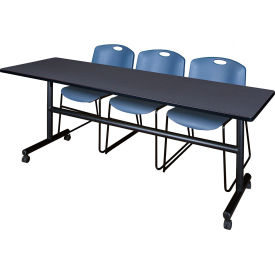 Regency® Kobe Training Nesting Table with 2 Zeng Blue Stack Chairs 84