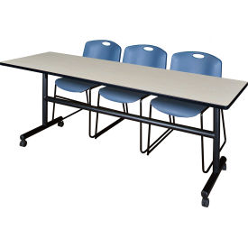 Regency® Kobe Training Nesting Table with 2 Zeng Blue Stack Chairs 84