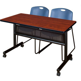 Regency® Kobe Privacy Nesting Table with 2 Zeng Blue Stack Chairs 48