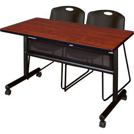 Regency® Kobe Privacy Nesting Table with 2 Zeng Black Stack Chairs 48