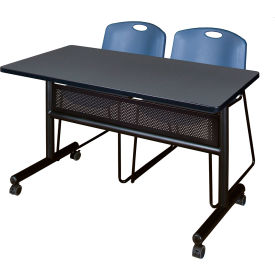 Regency® Kobe Privacy Nesting Table with 2 Zeng Blue Stack Chairs 48