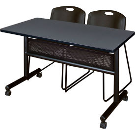 Regency® Kobe Privacy Nesting Table with 2 Zeng Black Stack Chairs 48