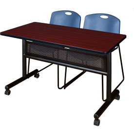 Regency® Kobe Privacy Nesting Table with 2 Zeng Blue Stack Chairs 48