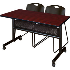 Regency® Kobe Privacy Nesting Table with 2 Zeng Black Stack Chairs 48