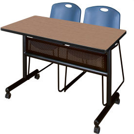 Regency® Kobe Privacy Nesting Table with 2 Zeng Blue Stack Chairs 48
