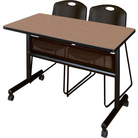 Regency® Kobe Privacy Nesting Table with 2 Zeng Black Stack Chairs 48