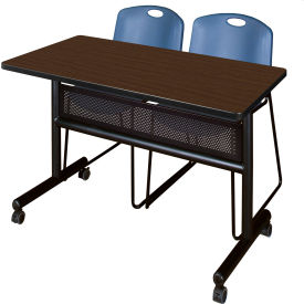 Regency® Kobe Privacy Nesting Table with 2 Zeng Blue Stack Chairs 48