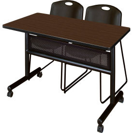 Regency® Kobe Privacy Nesting Table with 2 Zeng Black Stack Chairs 48