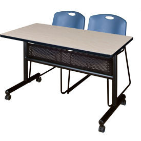 Regency® Kobe Privacy Nesting Table with 2 Zeng Blue Stack Chairs 48