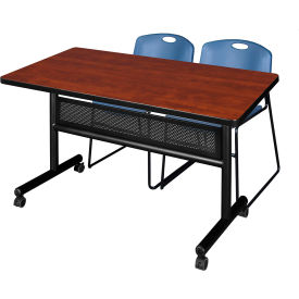 Regency® Kobe Privacy Nesting Table with 2 Zeng Blue Stack Chairs 48