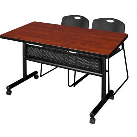 Regency® Kobe Privacy Nesting Table with 2 Zeng Black Stack Chairs 48
