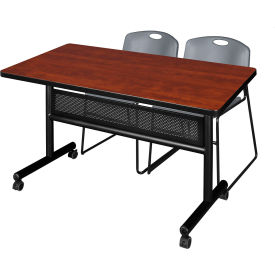 Regency® Kobe Privacy Nesting Table with 2 Zeng Gray Stack Chairs 48
