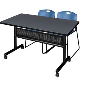 Regency® Kobe Privacy Nesting Table with 2 Zeng Blue Stack Chairs 48