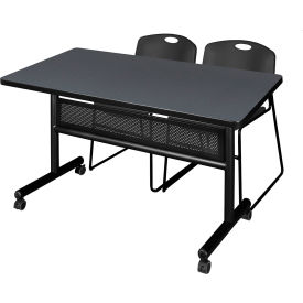Regency® Kobe Privacy Nesting Table with 2 Zeng Black Stack Chairs 48