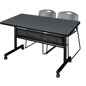 Regency® Kobe Privacy Nesting Table with 2 Zeng Gray Stack Chairs 48