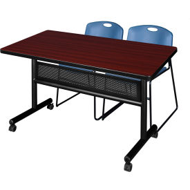 Regency® Kobe Privacy Nesting Table with 2 Zeng Blue Stack Chairs 48