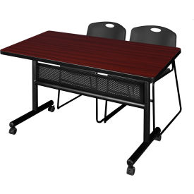 Regency® Kobe Privacy Nesting Table with 2 Zeng Black Stack Chairs 48
