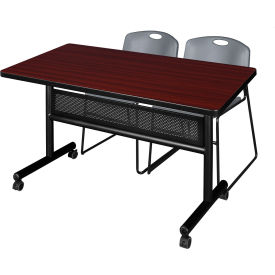 Regency® Kobe Privacy Nesting Table with 2 Zeng Gray Stack Chairs 48