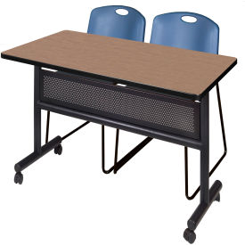 Regency® Kobe Privacy Nesting Table with 2 Zeng Blue Stack Chairs 48