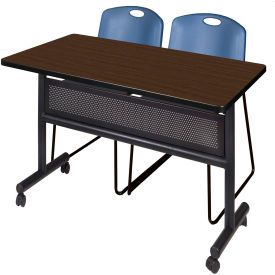 Regency® Kobe Privacy Nesting Table with 2 Zeng Blue Stack Chairs 48